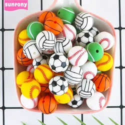 10Pcs/Lot New Printed Silicone Beads 15mm Baseball Tennis Basketball Beads For Jewelry Making DIY Necklace Jewelry Accessorie