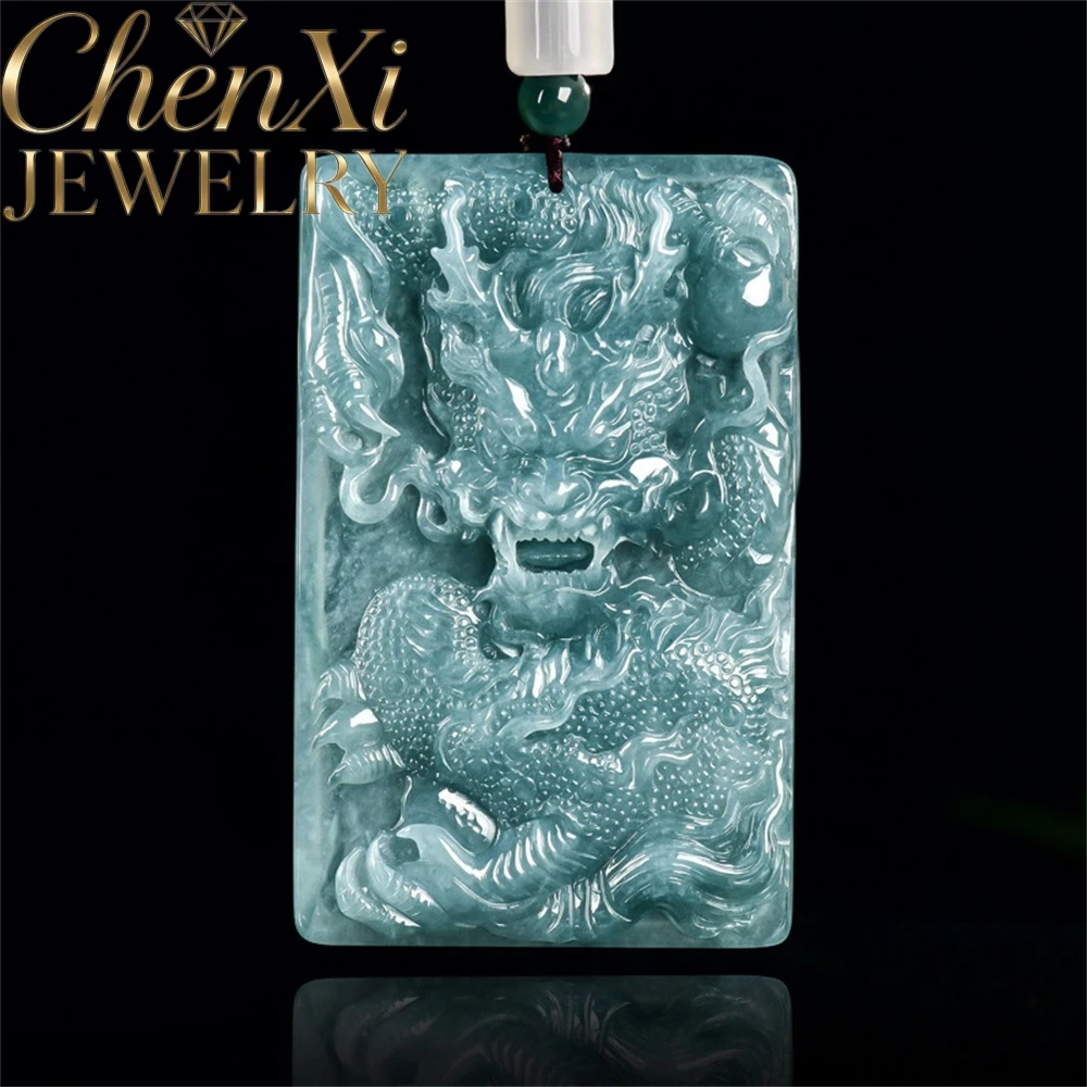 High-End Natural A-Grade Ice-Grade Jadeite Blue Water Zodiac Dragon Dominant Dragon Talisman Fine Jewelry Fashion Gift Exquisite