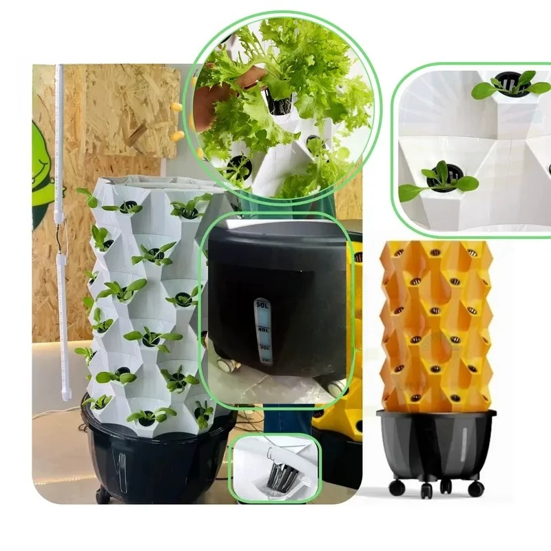 14 Tier Vertical Hydroponic Tower Garden System 112 Holes Indoor Planting Farm for Home Use Aviation Grade Equipment