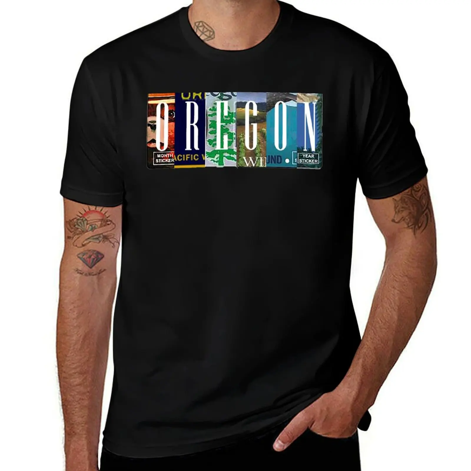 Oregon License Plates T-Shirt Retro Style Print Casual Top T-Shirt