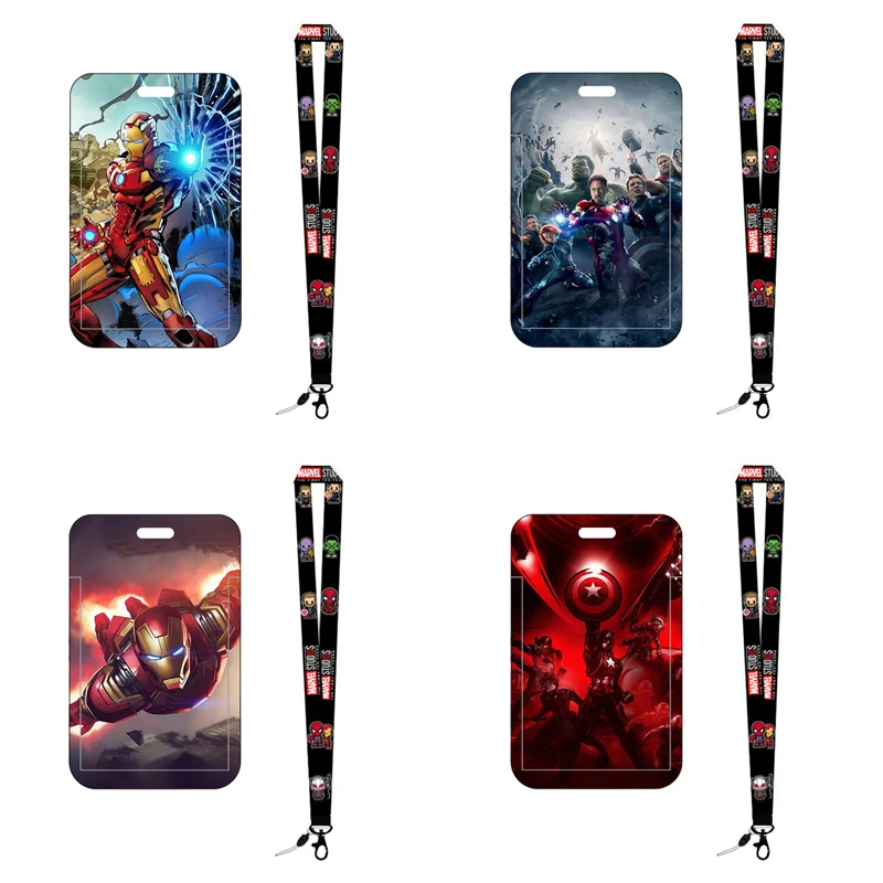 New Marvel Anime Card Cover Spiderman Iron Man Pvc Card Student Campus Card Holder Lanyard Id Card Cover Toys for Children Gifts