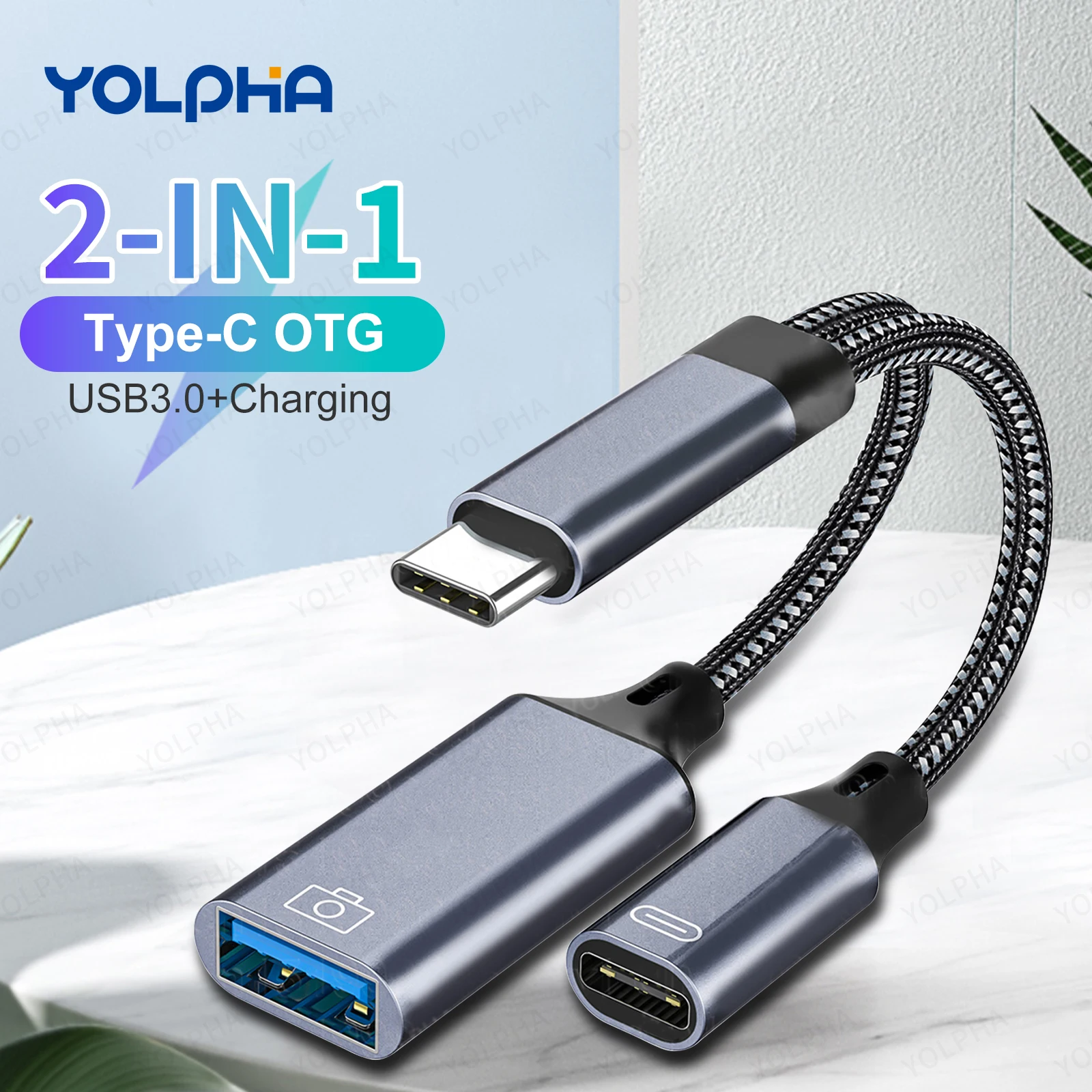 USB C OTG Cable Phone Adapter 2 in 1 Type C to USB A Adapter with PD Charging Port for Samsung Huawei Xiaomi Phone Laptop Tablet