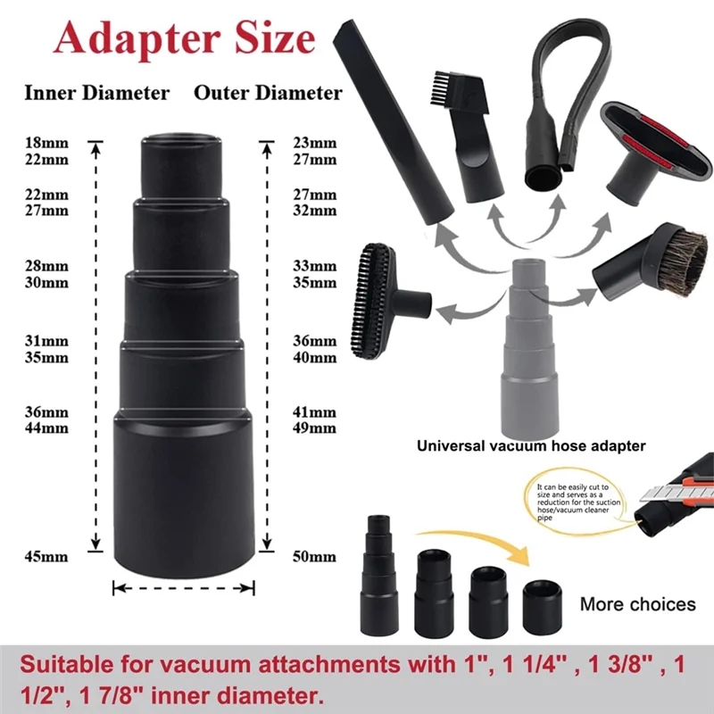 M04K فراغ فرشاة مرفق 1 1/4 بوصة مستديرة لينة الحصان الشعر فراغ فرشاة الخشن مع 2 1/2 بوصة إلى 1 1/4 بوصة خرطوم محول