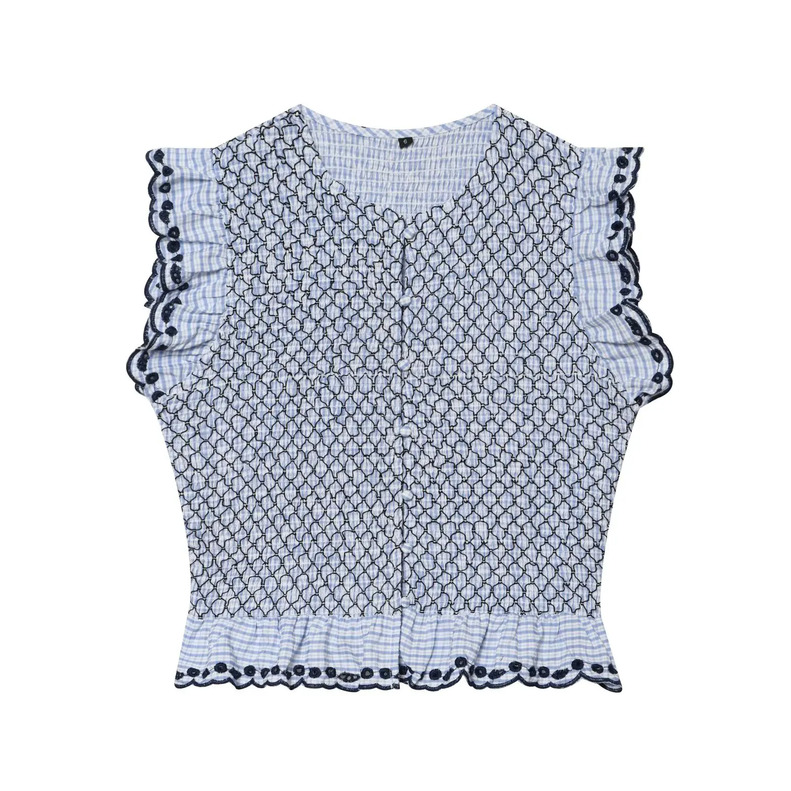 Willshela Women Fashion Embroidery Plaid Single Breasted Tank Tops Vintage O-Neck Sleeveless Female Chic Lady Tops