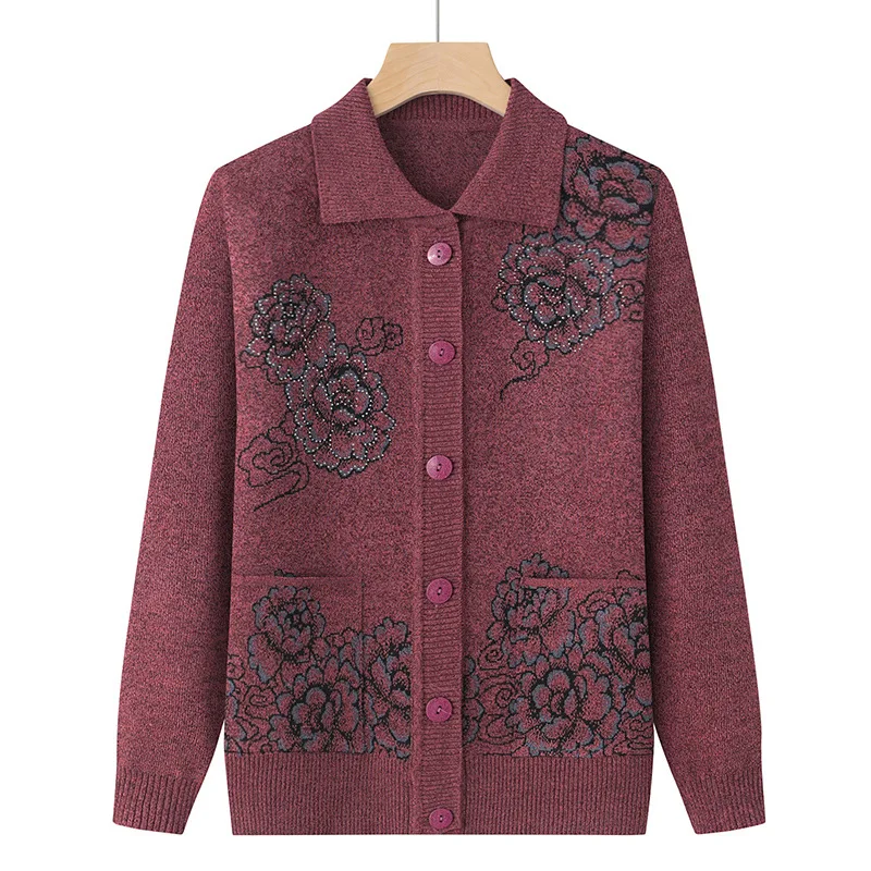 Middle-aged and Elderly Grandma Knitted Sweater 2026 New Spring Autumn Fashion Korean Women's Casual Sweaters Outerwear