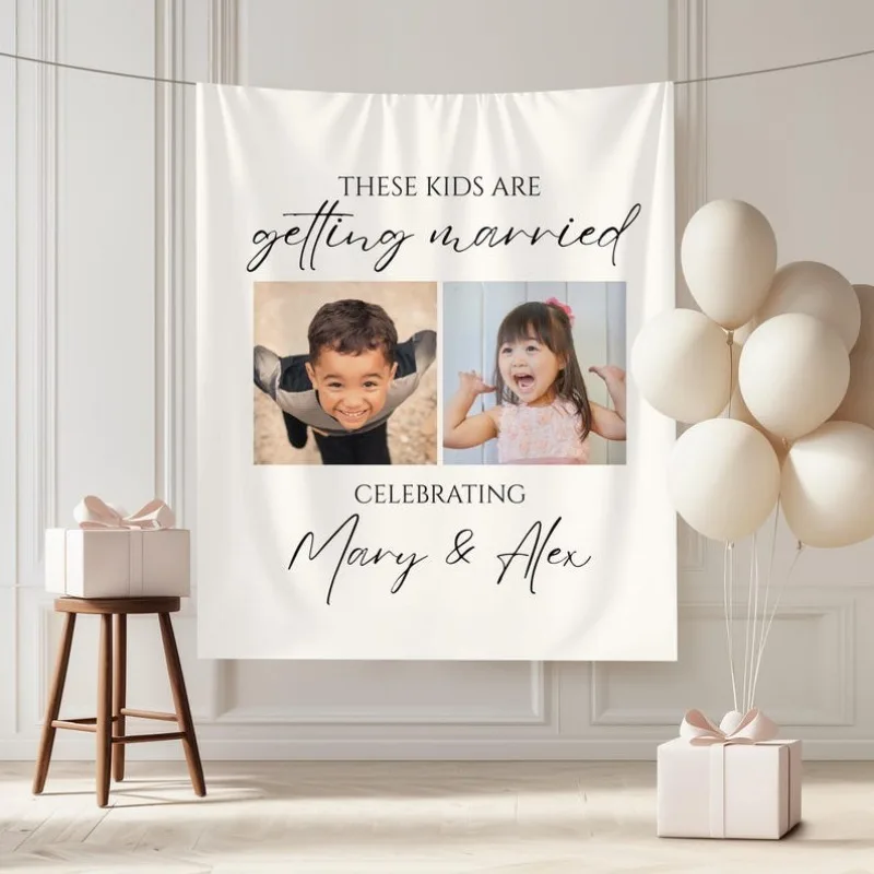 Wedding Welcome Tapestry, Bride & Groom Names/Date, Horizontal Backdrop, Engagement Decor, Wedding Wall Hanging, Home Keepsake