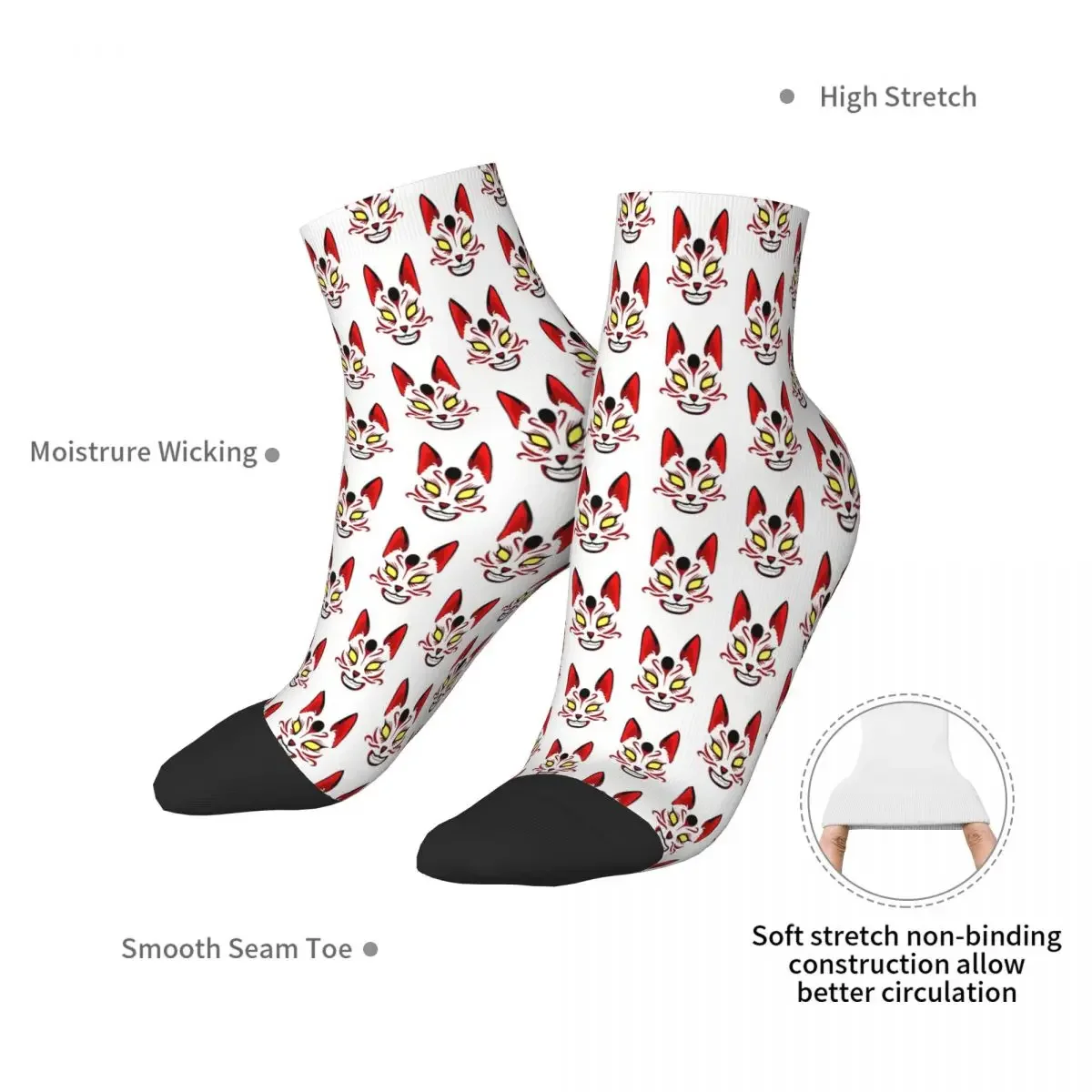 Kitsune-calcetines tobilleros japoneses blancos para hombre y mujer, medias estampadas de invierno