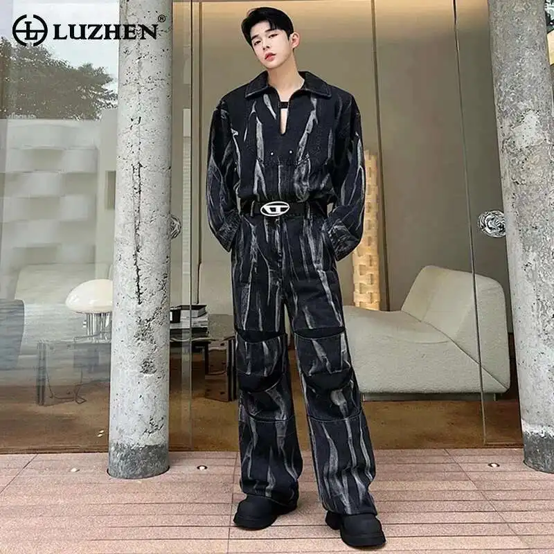 LUZHEN Tie Dye Design Two Piece Set Men Fashion Pullover Tops Straight Pants 2025 Elegance Handsome Light Luxury Clothes LZ6092
