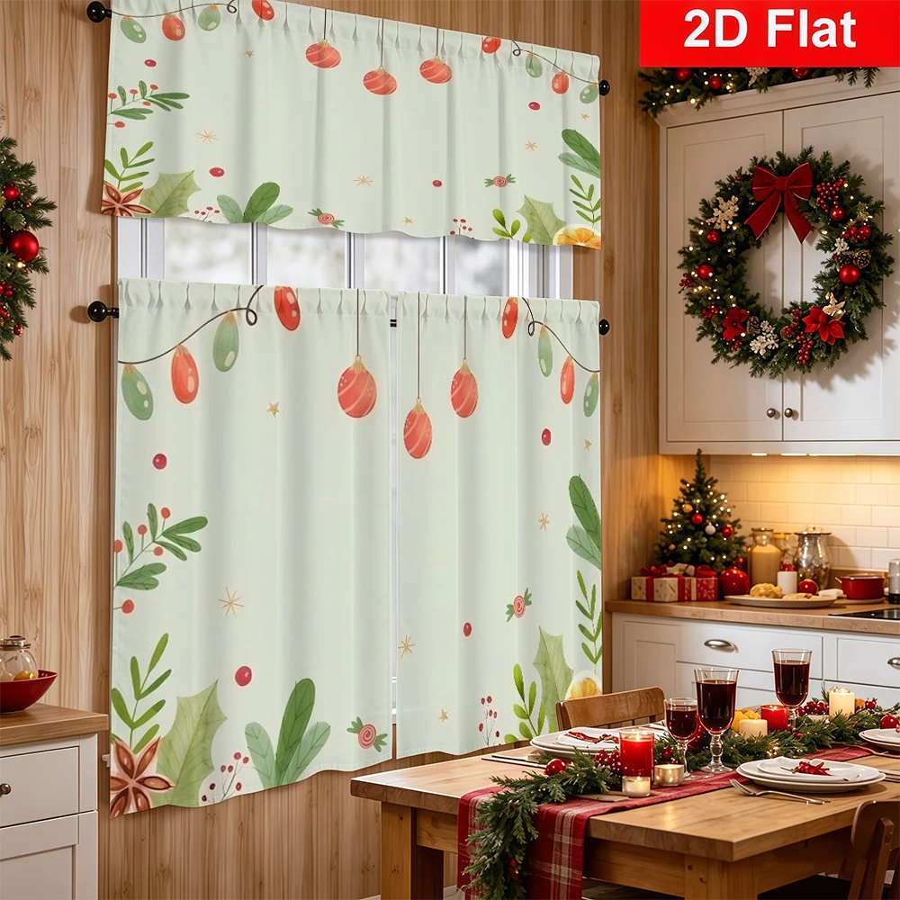 Christmas Kitchen Curtains, Mint Holly Star Orange Slice, Digital Print, Kitchen Dining Room, Rod Pocket Polyester, Home Decor