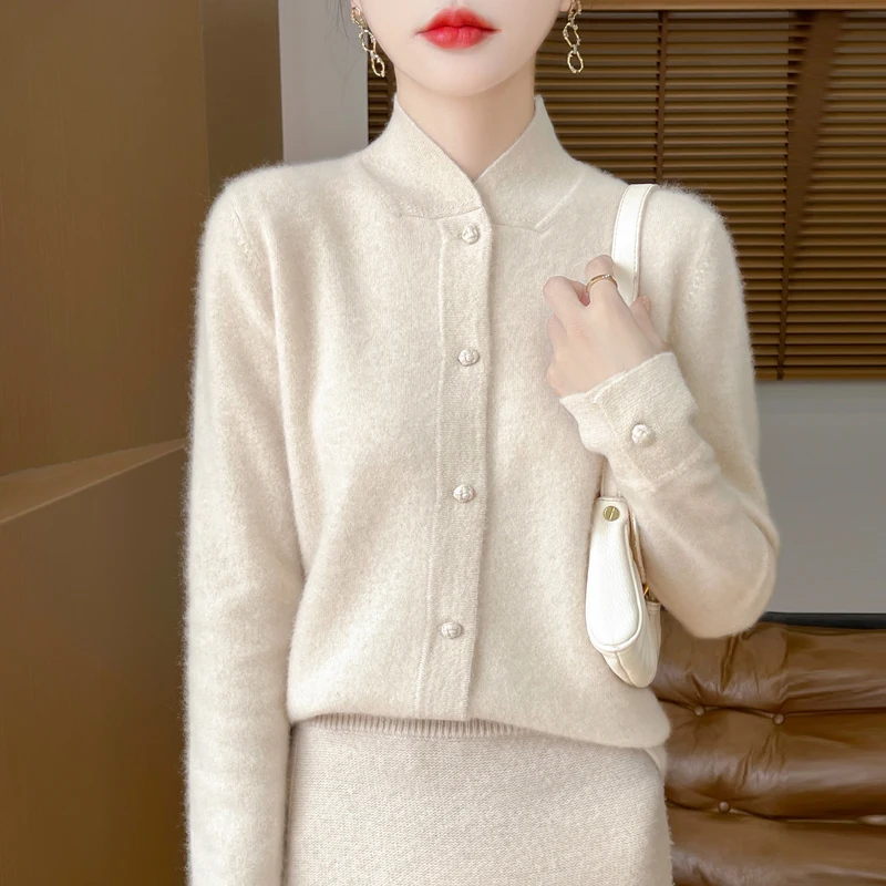 Retro new Chinese sweater 100% beautiful slave wool red fashion collar sweater coat cardigan coat