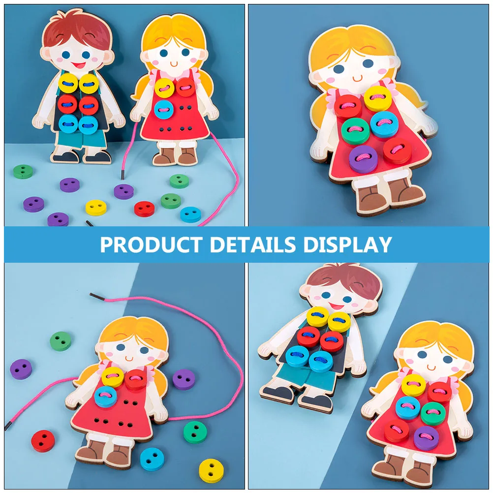 

2 Pcs Wooden Rope-wiring Toys Educational Clothes Lacing Preschool Clothing Toddler