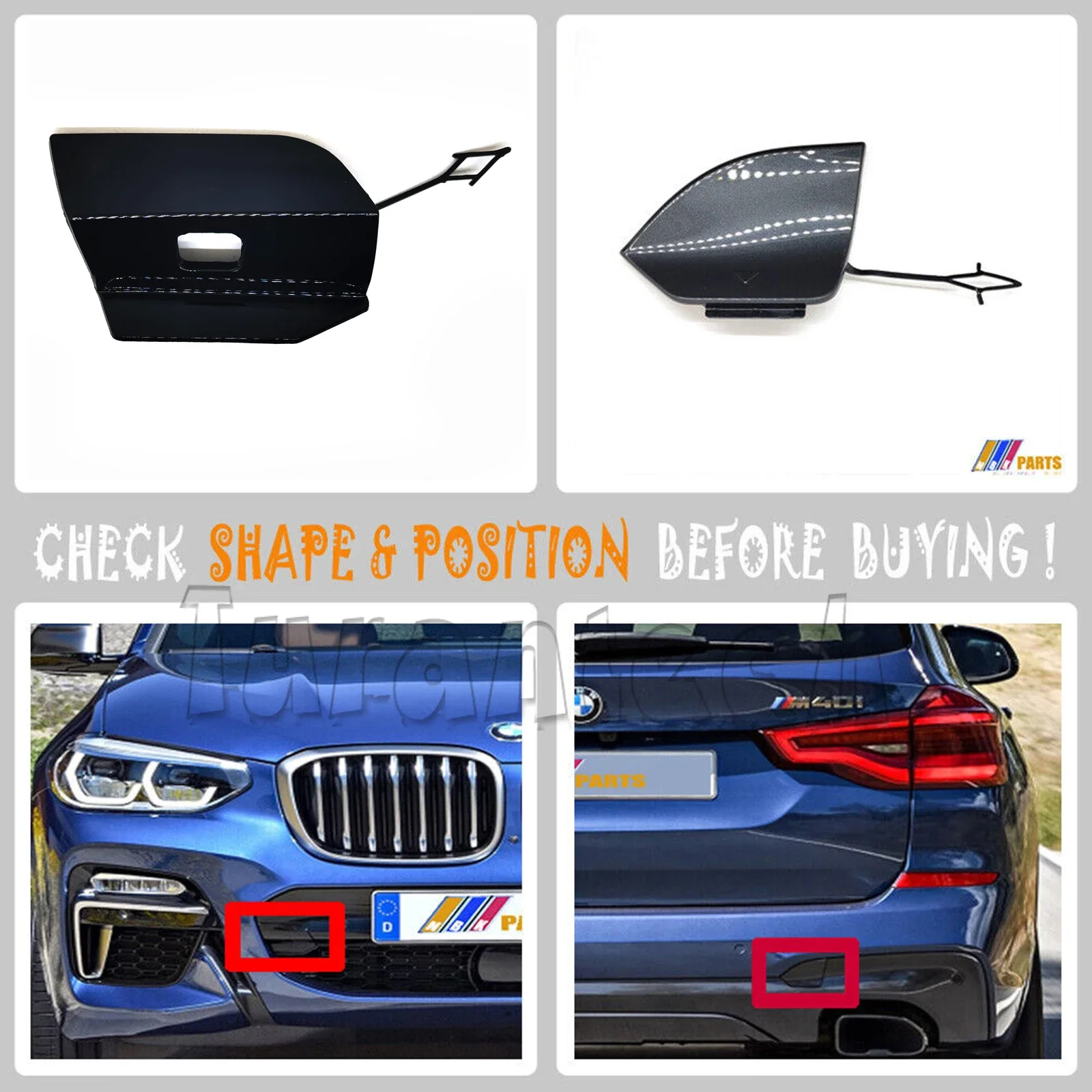 Tow Cover for 18-21 BMW X3 M-SPORT Series G01 xDrive sDrive 18d 18i 20d 20i 25i 28i 30d 35d 35i M40dX M40iX Front & Rear