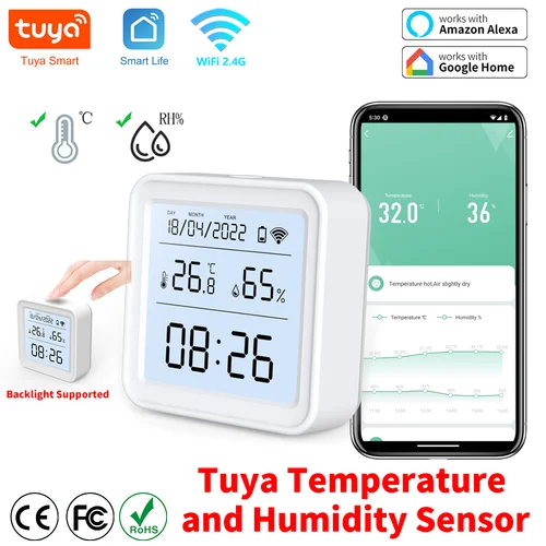 Tuya Zigbee WiFi Sensor de temperatura humedad higrómetro termómetro Detector vida inteligente Control remoto compatible con Alexa Google Home