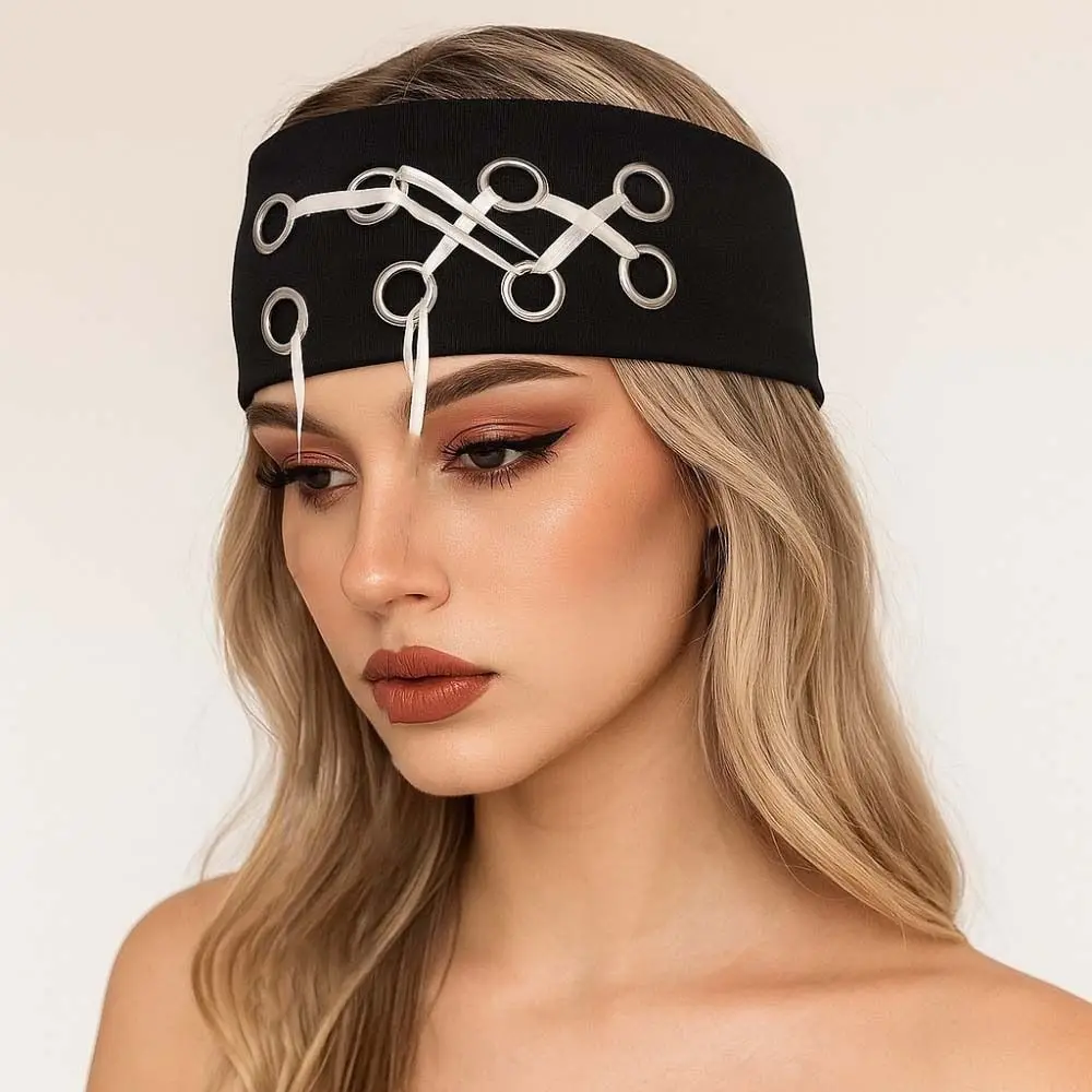 

Hibiscus Butterfly Orchid Knitted Hairband Y2K Hollow Out Flower Elastic Headband Wide Side Hip-hop Rhinestone Chain Headscarf