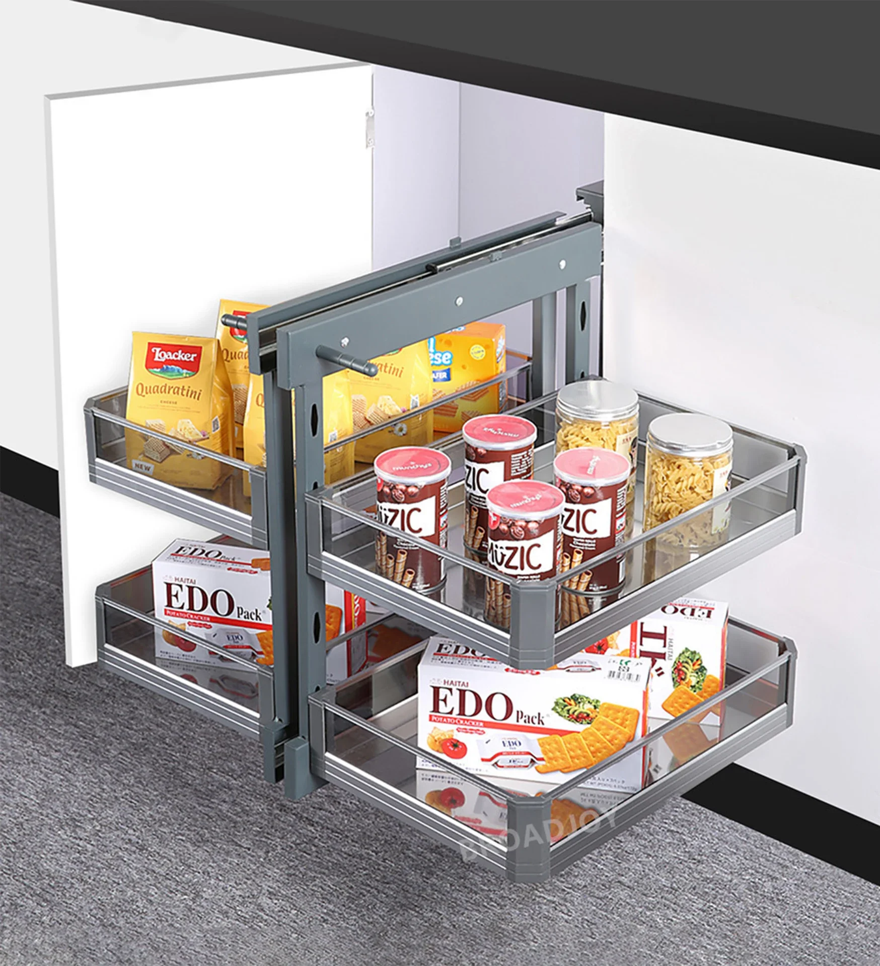 

Good brand Oem Foshan Kitchen Soft Close Revolving Storage Baskets Swing Tray Magic Corner for Cabinet Blind Corner