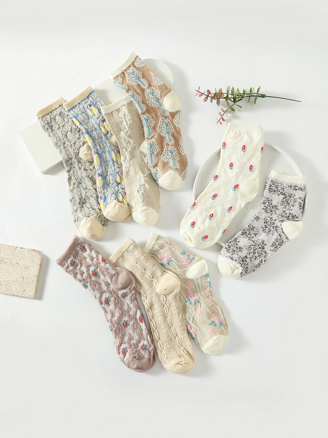 

Носки женские средней длины с тиснением, 9 пар
