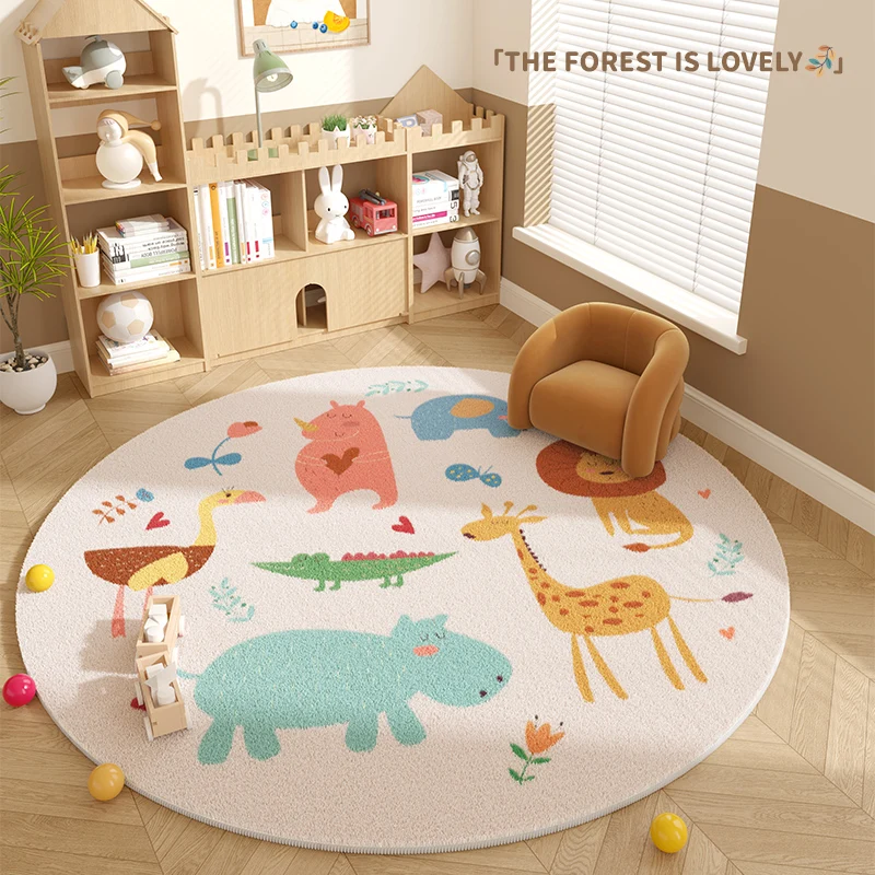 Cute Cartoon Children Rugs for Bedroom Washable Living Room Decoration Round Carpet Home Thick Plush Mat Fluffy Soft Bedside Rug