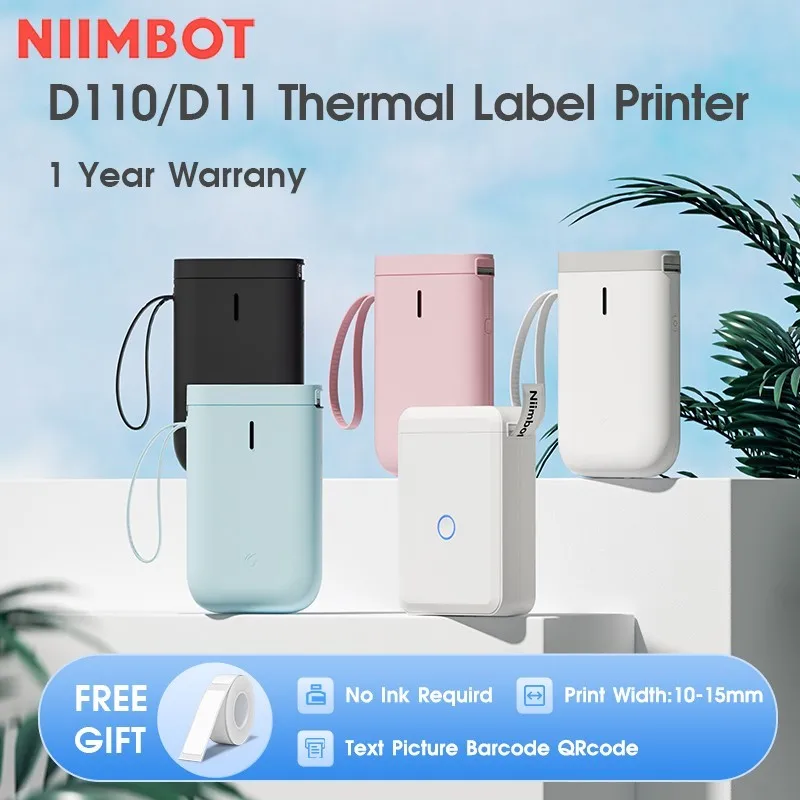 Niimbot D11 D110 Portable Label Printer White Black Pink Green 12-15mm Width Cable Maker Tape Thermal Sticker