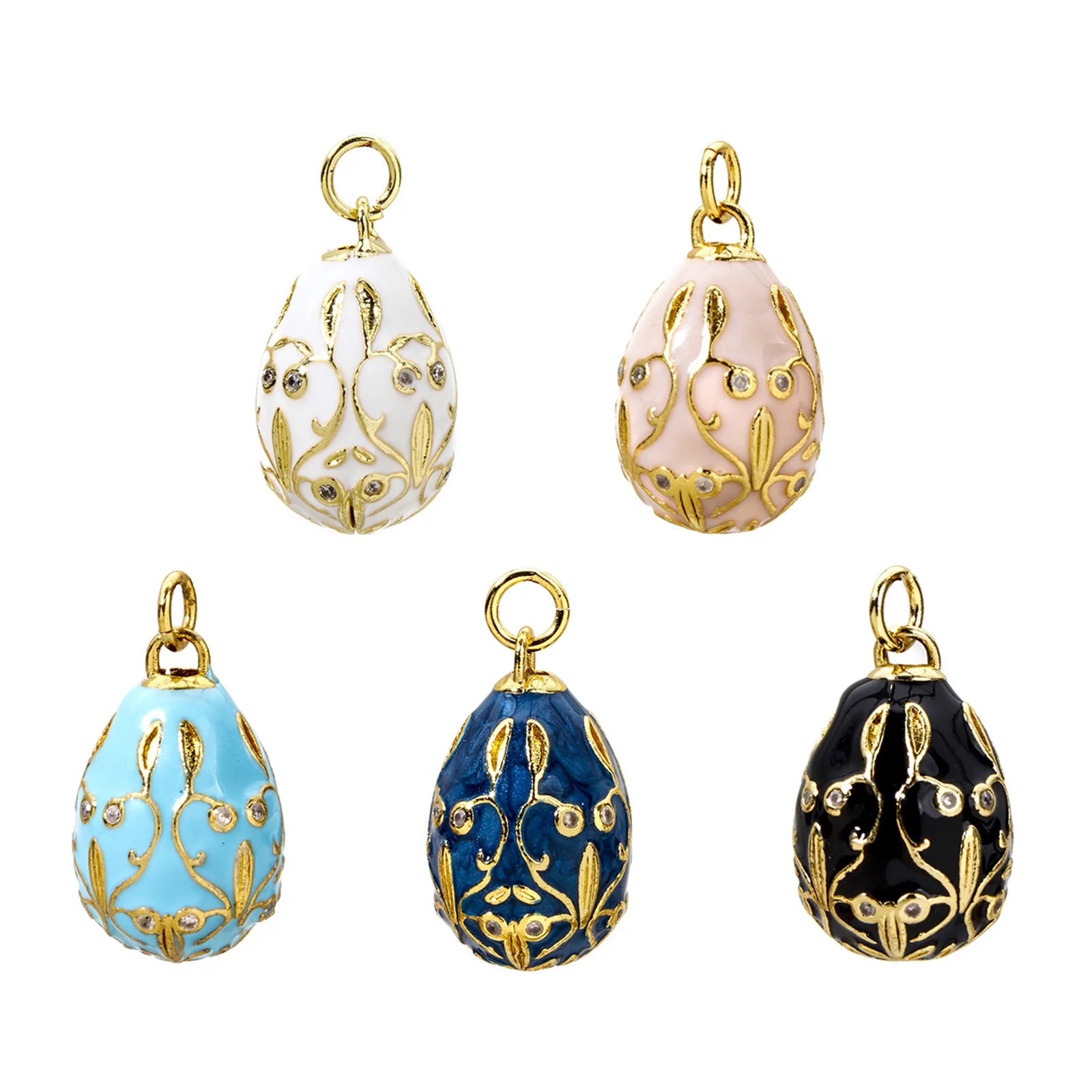 Fashion Brass Easter Day Charms For Jewelry Making Faberge Egg Flower Vine Enamel Clear Cubic Zirconia Pendant DIY 28mm x 15.5mm