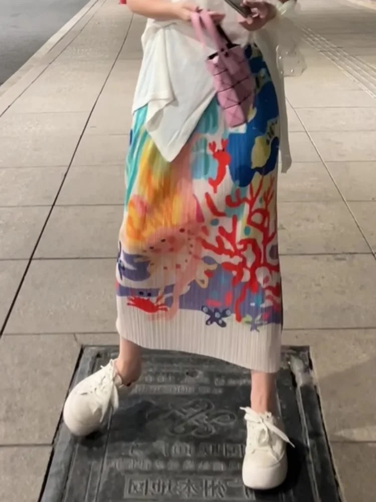 

Летняя женская юбка из ледяного шелка, тонкая, из сетчатой ткани, миди, цельная, пляжная, в корейском стиле, свободного кроя, для повседневной носки, из полиэфирного волокна