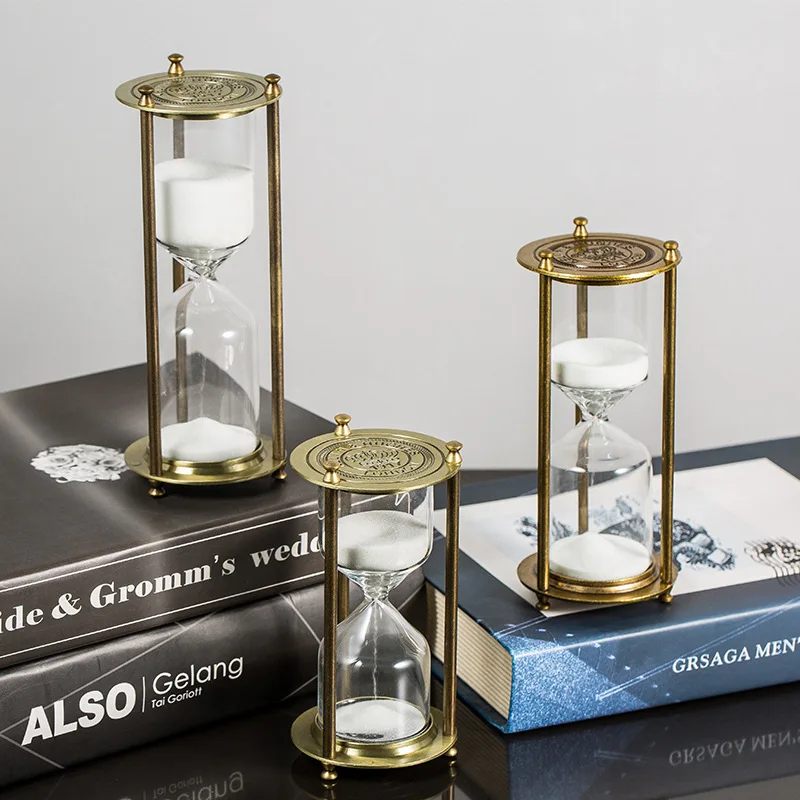 5/10/15/30/60 Minutes Classical Metal Three Column Hourglass Timer European Vintage Bookshelf Study Home Decoration Sandglass