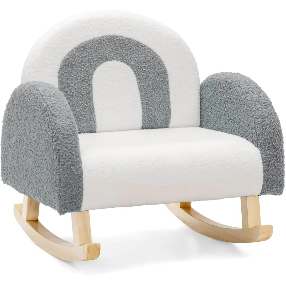 Sofá para niños, mecedora para niños pequeños con estructura de madera maciza, diseño antivuelco, tela de felpa, sillón para niños para guardería