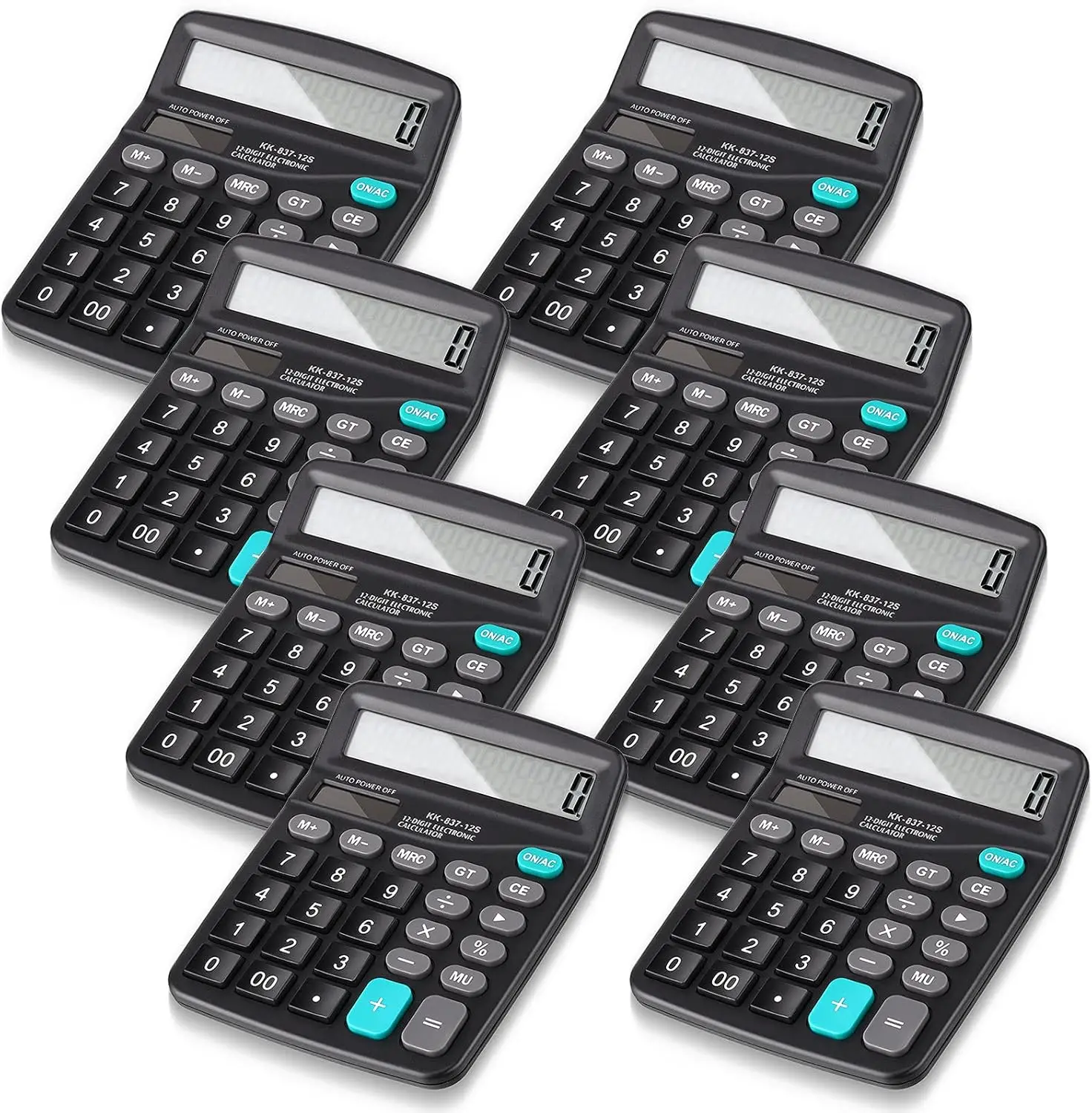 

8-Pack Solar & Battery Dual Power 12-Digit Desktop Calculators with Large Display for Home, Office, School