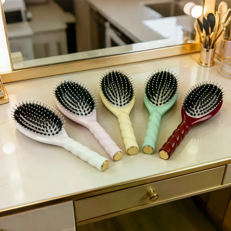 1Pcs Hair Brush Fried Dough Twists Comb Boar Bristle With Scalp Massage Tips Reduces Breakage For All Types