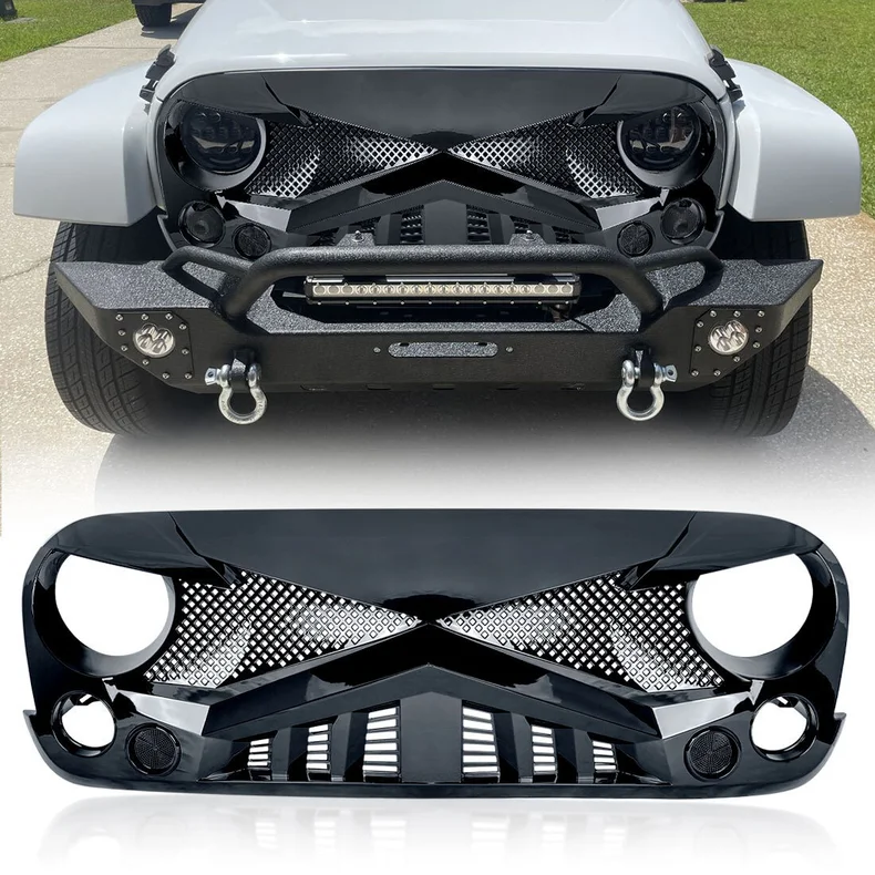 Front Bumper Grille Knight Style For Jeep Wrangler Jk JKU 2007-2018 Upper Grill Mesh Radiator Trim Hood Grilles Auto Accessories