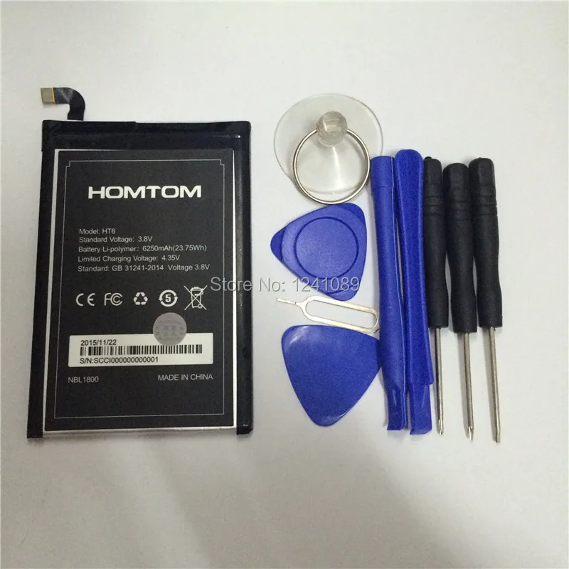 

2 pieces / lot for HOMTOM HT6 T6 battery 6250mAh Long standby time Gift dismantling tools HOMTOM Mobile Accessories