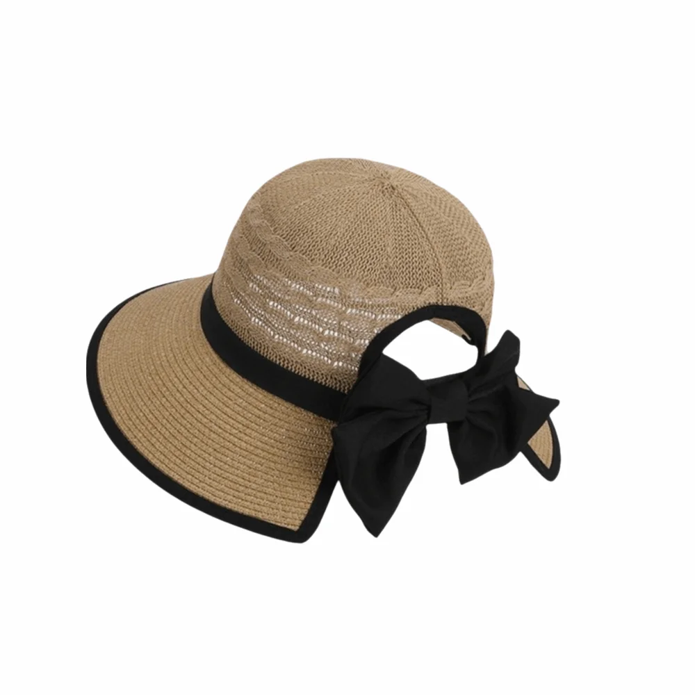 

Модная дышащая соломенная шляпа с бантом, широкими полями, отверстием для хвоста, однотонная, летняя, женская