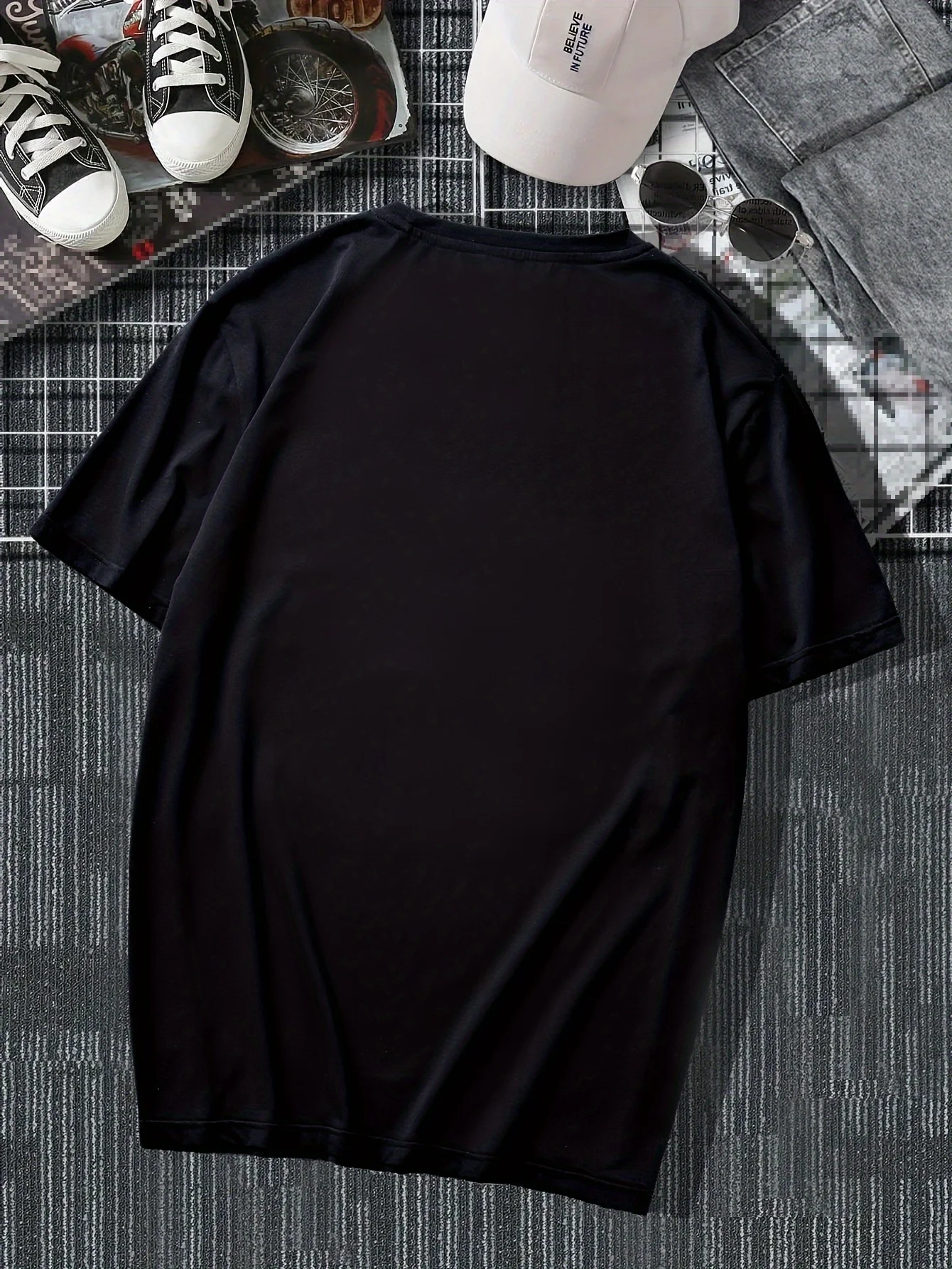 Men'S Casual Crew Neck T-Shirt with Geometric Lettering - 100% Polyester Knit Fabric