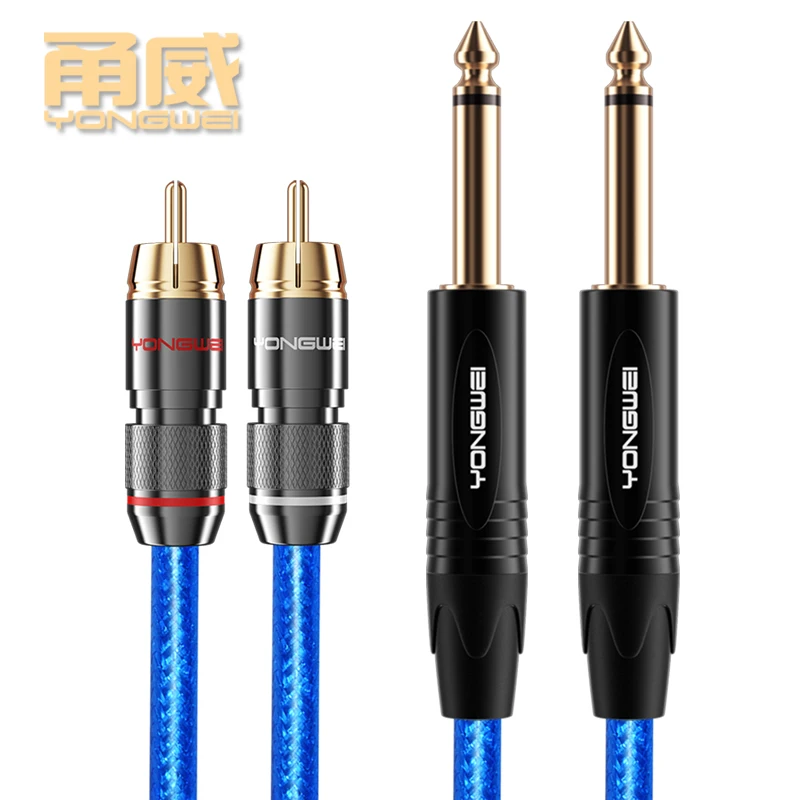 YONGWEI Hifi podwójny 6.35mm do podwójnego kabel Audio RCA dla wzmacniacza mikser głośnik Hi-end OFC 6.5mm do RCA złoty kabel audio