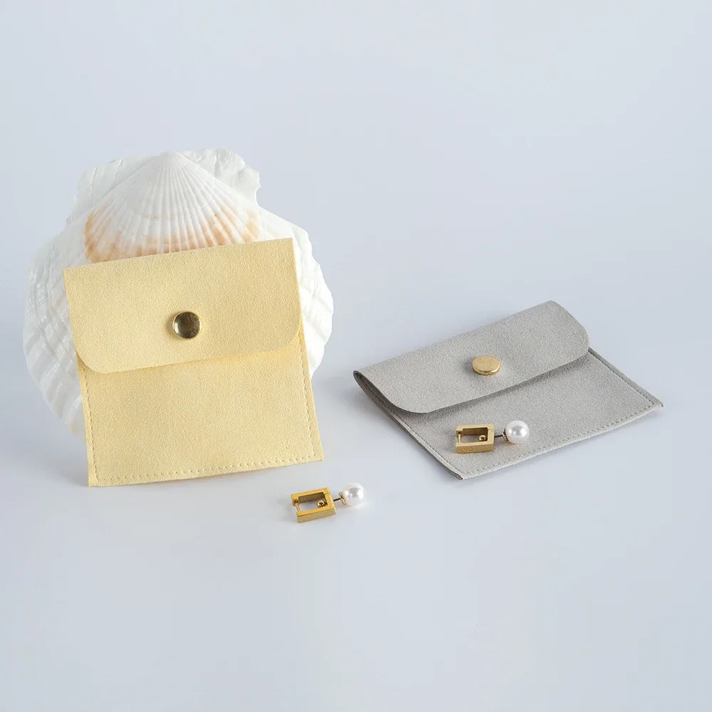 10 Stück Schmuck tasche 8x8cm Mikro faser Gold Druckknopf Beutel Ring Ohrring Anhänger Öl Aufbewahrung ssack Hochzeit Geburtstags geschenk Gefälligkeiten – Detail 7