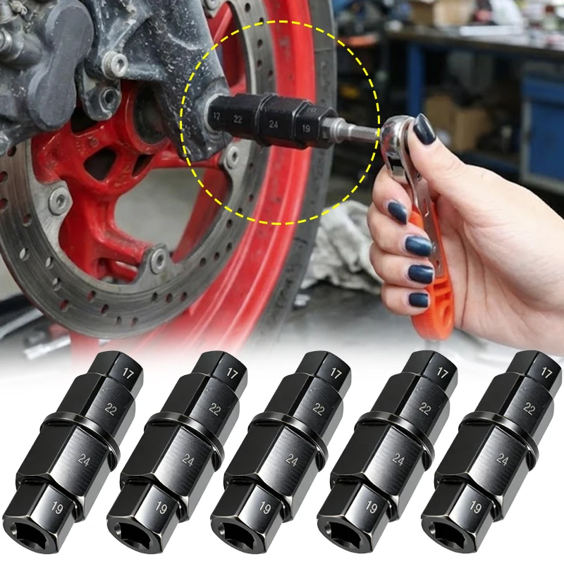 

Multifunction 4-In-1 Motorcycles Hex Axle Wheel Removal Spindle Tool Universal 17/19/22/24mm 3/8 Inch Sleeve Repair Spanner