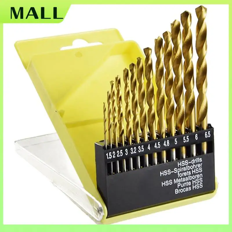 MALL 13 szt. 1,5-6,5 mm zestaw wierteł krętych z chwytem okrągłym, powlekane tytanem, bit HSS, narzędzia do obróbki drewna i metalu