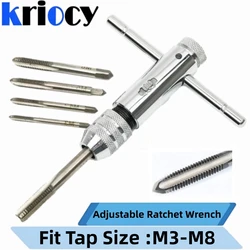 M3-M8 M5-M12 Adjustable Ratchet Wrench 5pc Hand Tap Tapping Forward and Reverse Tapping Hand Tool Accessory Set