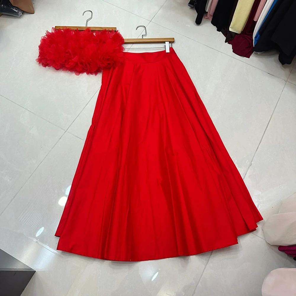 

Unique short petal-patterned elastic bandeau top + high-waisted skirt 2-piece set, beautiful beach dress-GZXX155