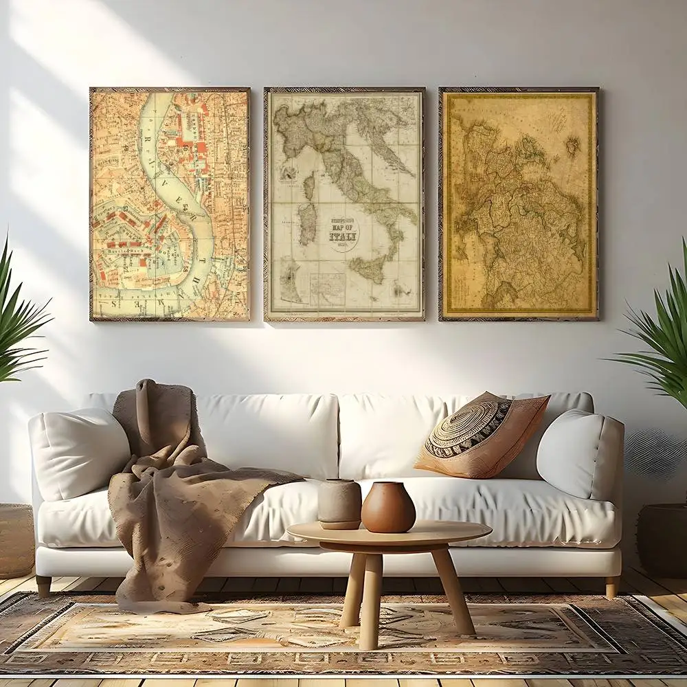 Classic World Map Antique Retro Art Poster Print Canvas Pictures Home For Living Room And Bedroom Wall Modern Decor Painting