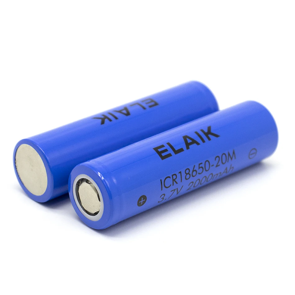 4 PCS ELAIK 3.7V / 4.2V 2000mAh ICR18650-20M lithium-ion battery flashlight small fan