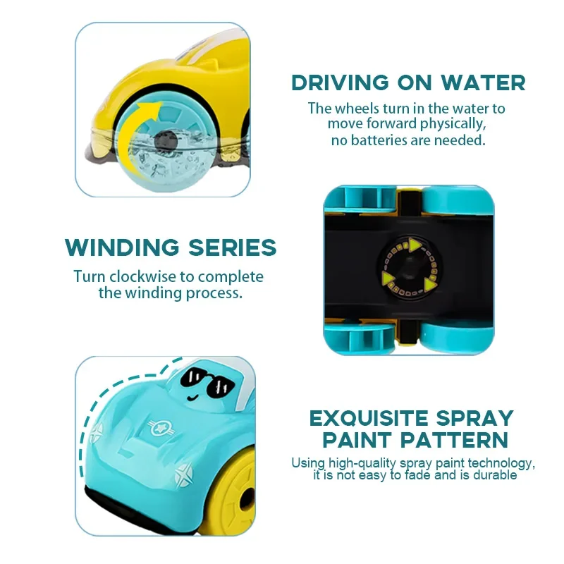 Fun Bath Water Playing Toys Clockwork Mini Car Cartoon Vehicle Baby Bath Toy Kids Gift Amphibious Cars Bathroom Floating Toys image 6