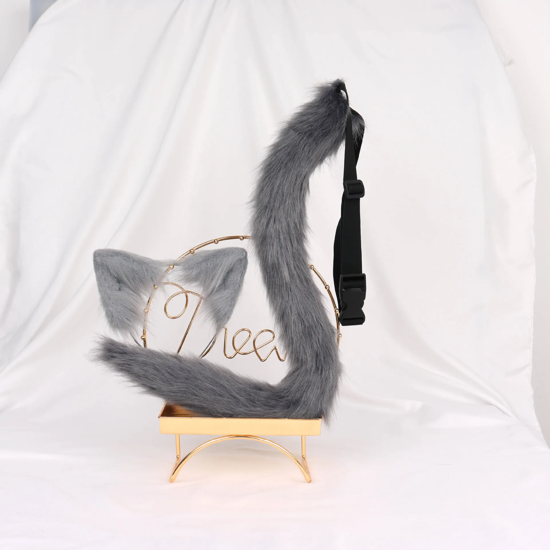 

Plush Animal Ears Handmade Simulation Cat Ears Headband Cos Three-flower Cat Tail Set Accessories Props