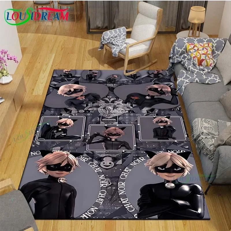 3D Fashion Cartoon Miraculous Cat N-Noir Printed  Carpet Living Room Anti-Skid Area Rug Kids Bedroom Mats Yoga Mat Carpet Decor