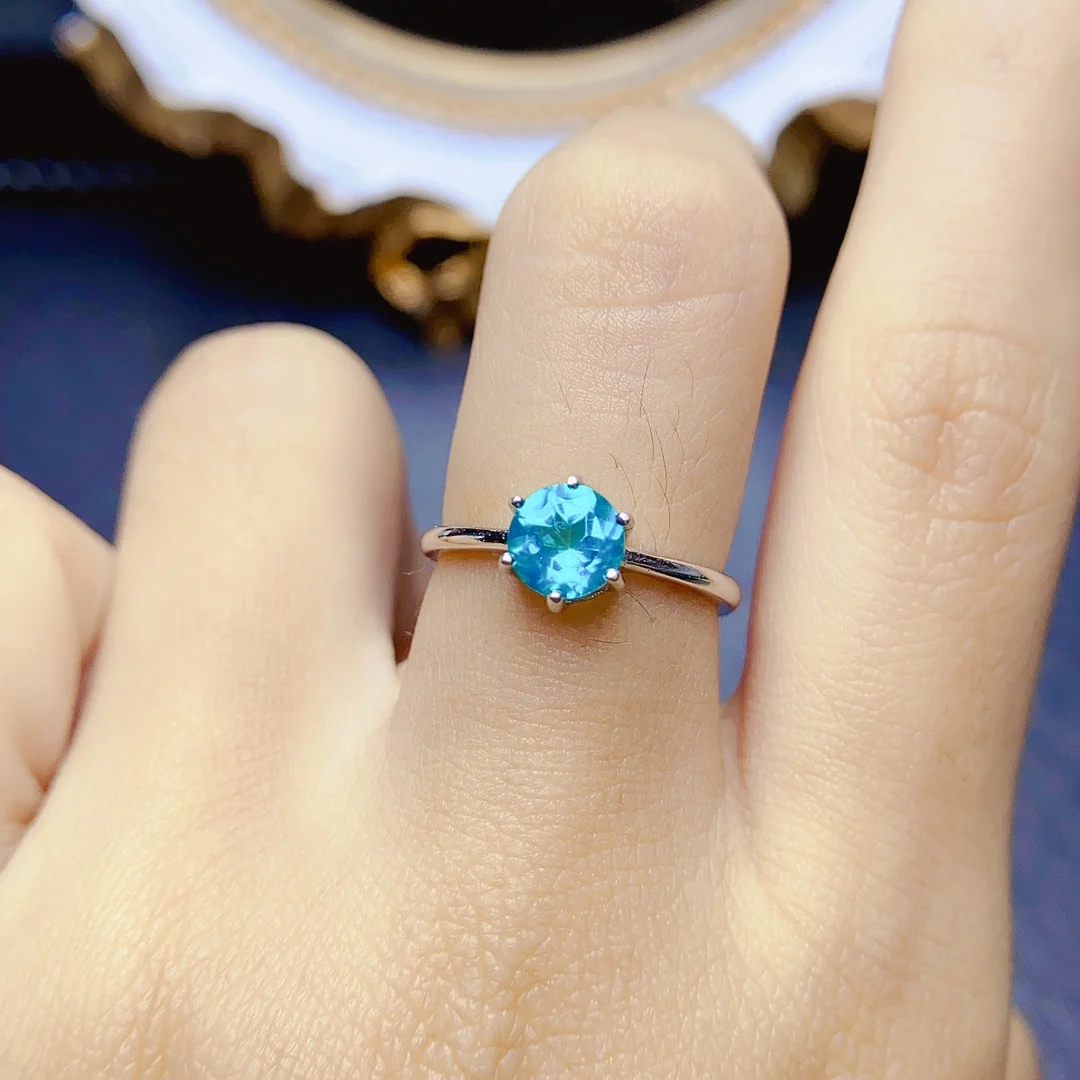 Six Prongs Simple Ring Natural Paraiba Topaz Engagement Ring In Sterling Silver 925 Paraiba Solitaire Promise Ring