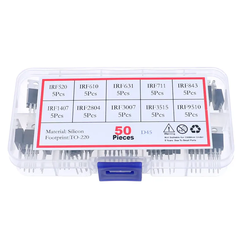 

50Pcs 10Value TO-220 Mosfet Field-Effect Transistor Kit IRF3205 IRFZ44 IRF830 IRF9640 IRF4905 IRF1010 10N60 75NF75 IRF610 IRF740