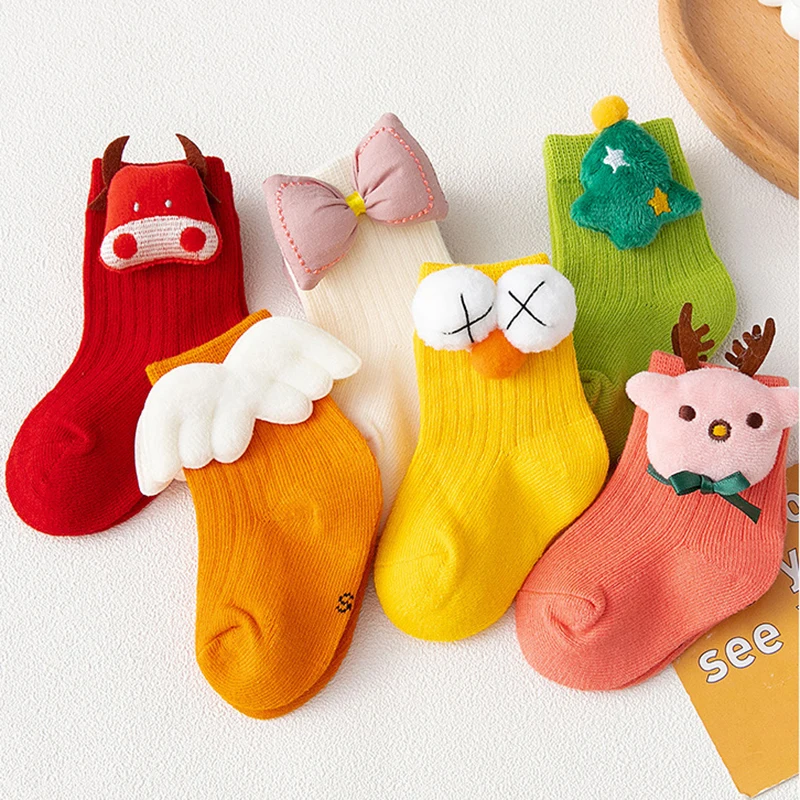 Korean Kawaii Children Candy Color Socks Cartoon Doll Baby Sleeping Slippers Stockings Newborn Infant Toddle Boys Girls Socks