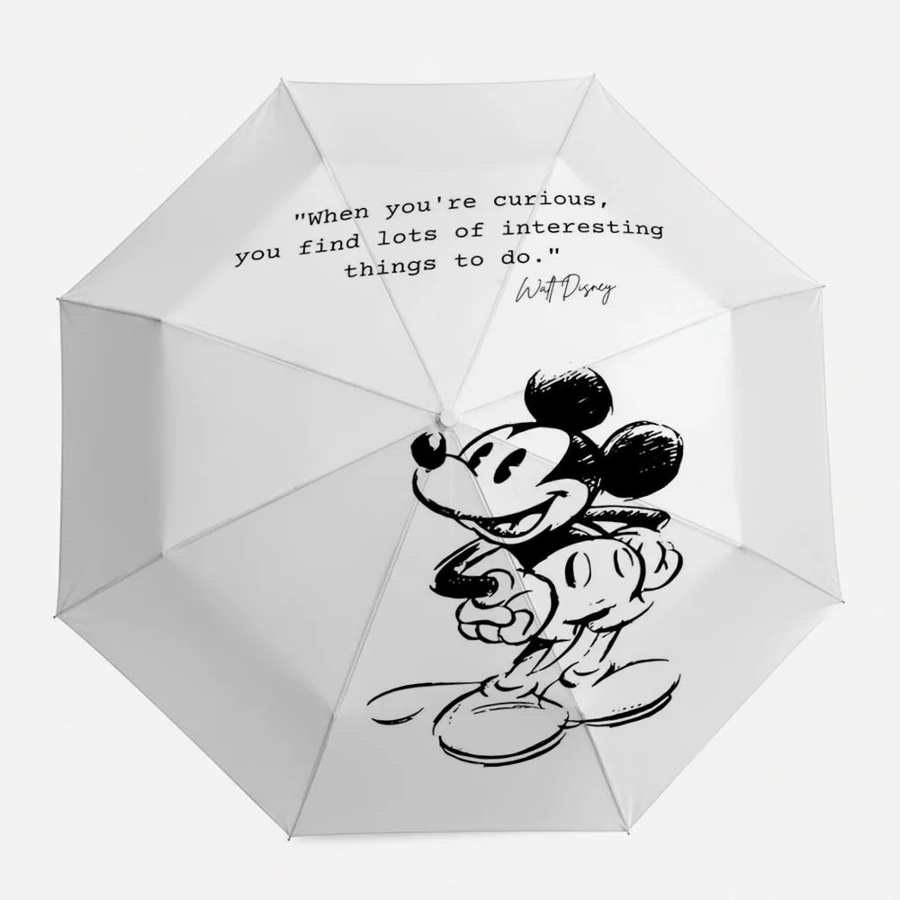 

Disney Mickey Mouse "When you're curious" Quote Sketch Art Automatic Tri-Fold Umbrella, Waterproof Anti-UV Windproof Compact Tra