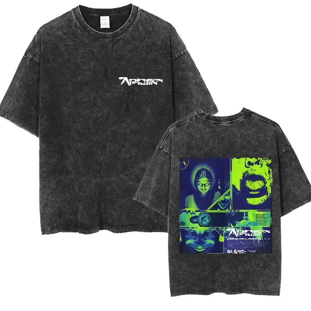 Washed Vintage Aphex Twin Tour 2014 T-shirt Men Women Casual Cotton Retro T Shirts Men's Fashion Oversized T-shirts Streetwear