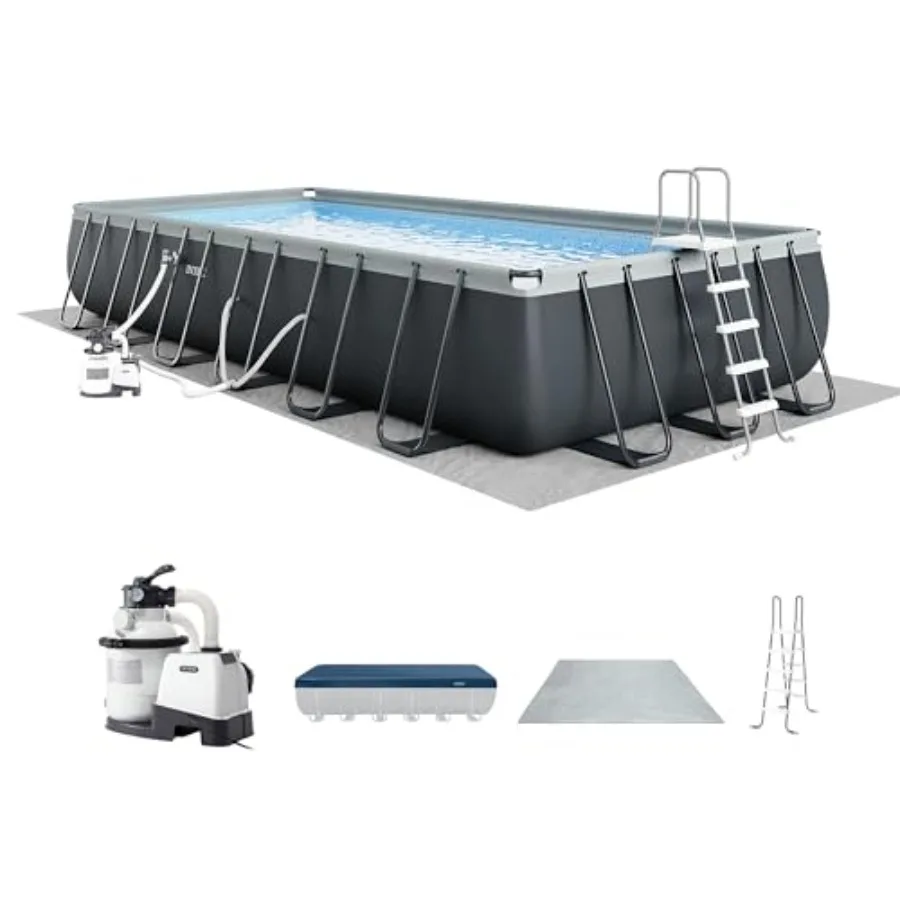 

Above Ground Swimming Pool for Backyard Use, Steel Frame, Gray, 24 ft x 12 ft x 52 in with 2100 GPH Sand Filter Pump, Ladder, C
