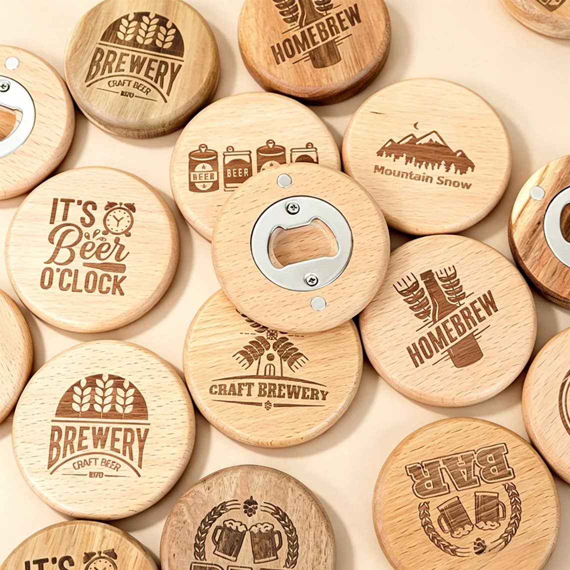 10pcs Personalised Logo Round Wooden Beer Bottle Opener, Wedding Gift Party Favors Thank you Gift